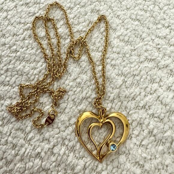 Avon Vintage Heart Aquamarine Pendant Necklace - Picture 1 of 6